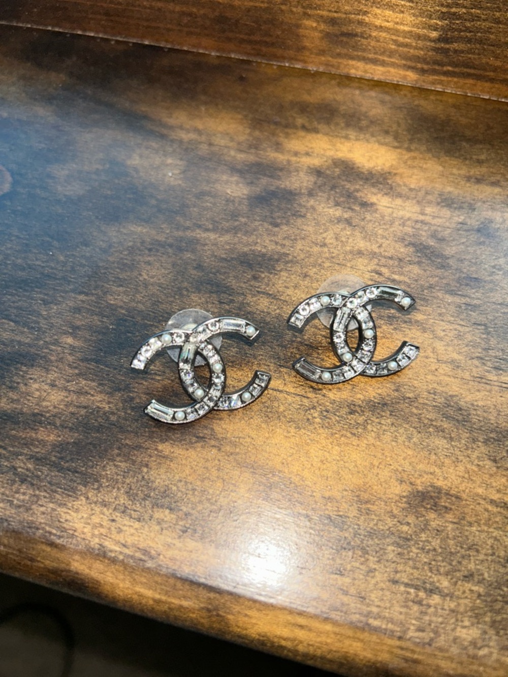 CHANEL Silver CC Crystal Logo Earrings - Picture 8 of 15